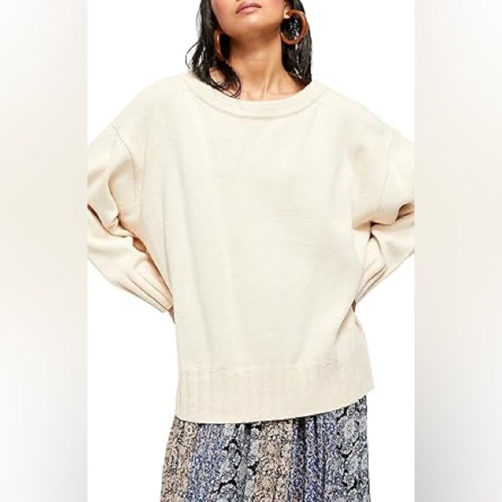 Free People | Oversized Ribbed High Crew Neck Long Sleeved Drop Shoulder Sweater